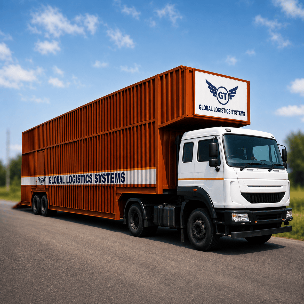 Global Group finished-vehicle trailer at a covered logistics yard