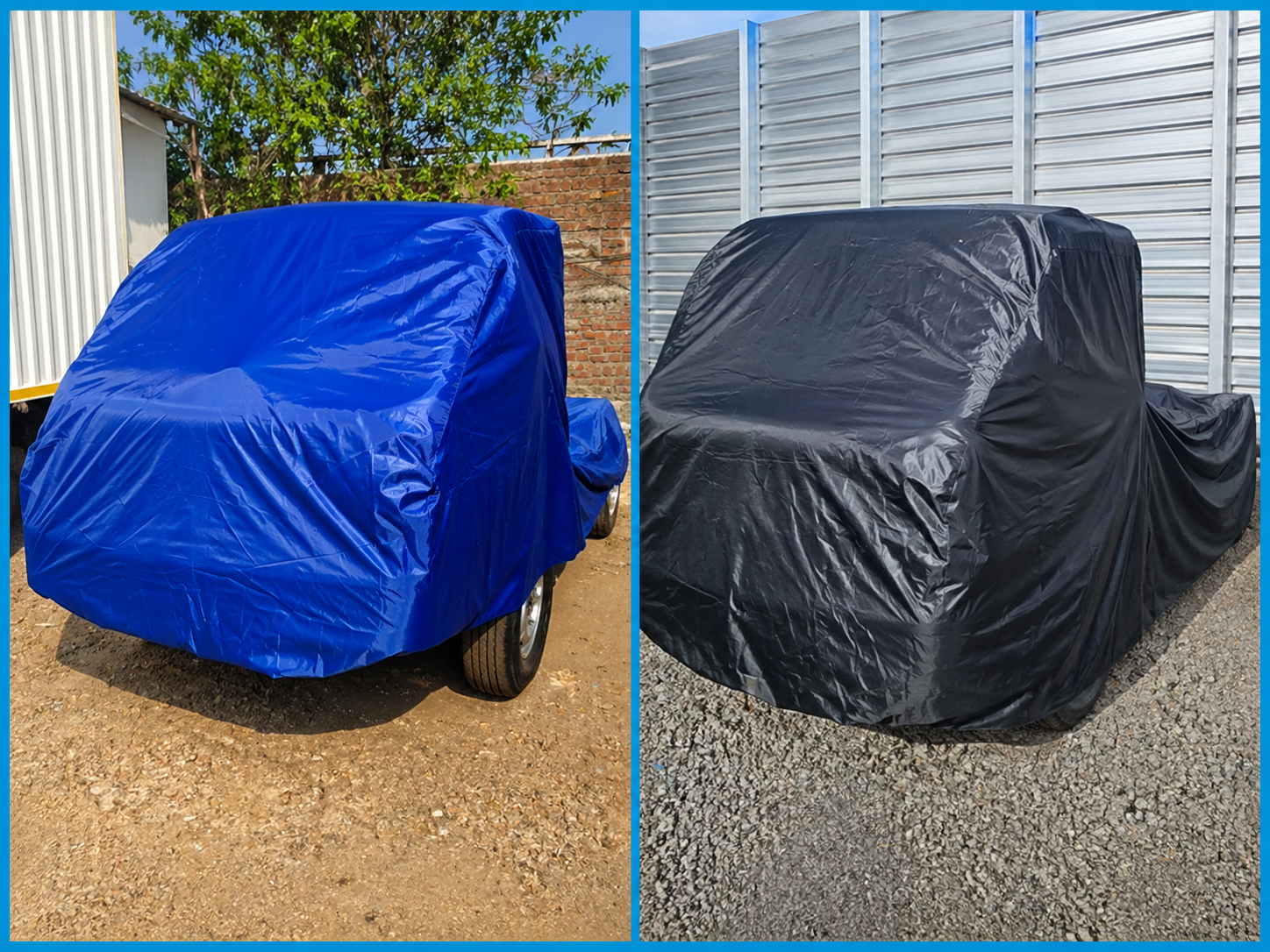 Waterproof vehicle covers protecting parked vehicles in a Global Group stockyard